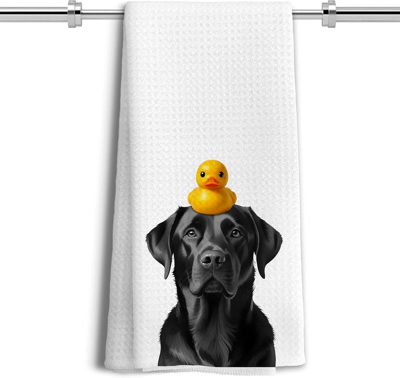 LUKIPOM Funny Black Labrador Retriever Hand Towels for Bathroom Decor, Black Lab Gifts,Dog Mom Gifts, Dog Bathroom Decor, Funny Kitchen Towels, 24x16 Inches - Image 1